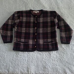 Vintage Navy and Red Plaid Cardigan
